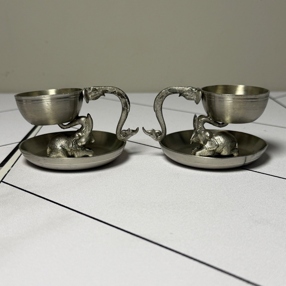Bangkok Pewter Elephant Candle Holders Set of 2 Silver Vintage Thai Decor